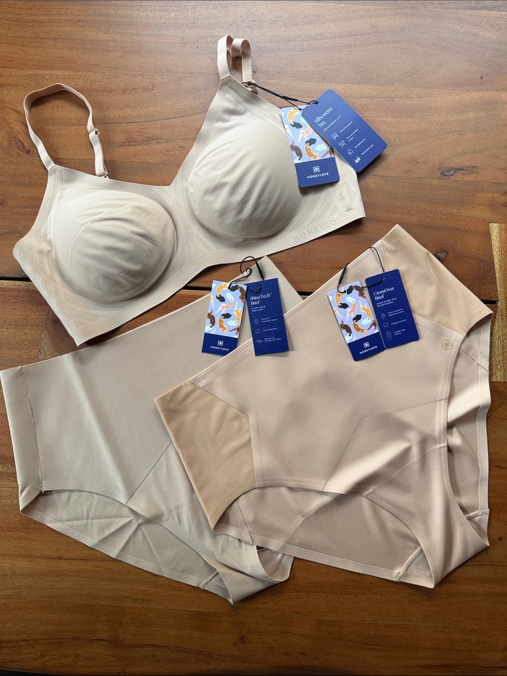 NWT HONEYLOVE Silhouette Bra ShineTech Brief CrossOver Brief Wireless XL $162